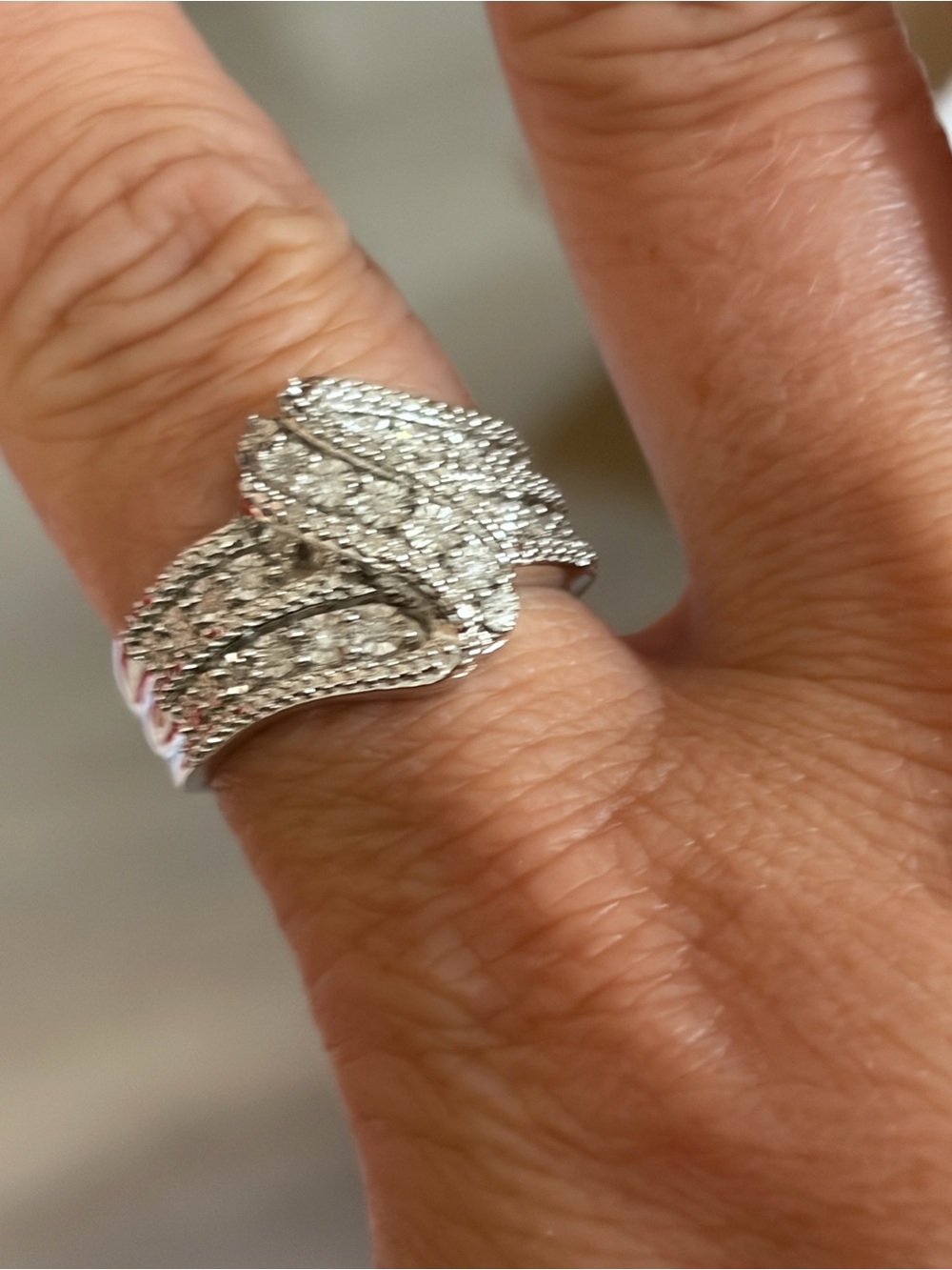 Elegant Crystal Pavé Silver Cocktail Ring - White